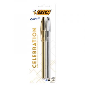 CANETA CRISTAL OURO/PRATA SM C/2