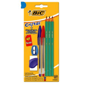 KIT 3 LAPIS HEXAGONAL + 2 CANETA BIC VERMELHA E AZUL + 1 BORRACHA + 1 APONTADOR SM C/7