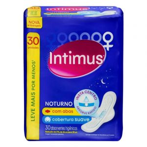 ABSORVENTE FEMININO INTIMUS NOTURNO SUAVE COM ABAS C/30