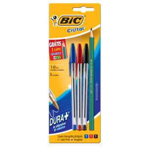 CANETA CRISTAL AZUL/VERMELHA/PRETA GT 1 LAPIS EVOLUTION SM
