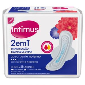 ABSORVENTE INTIMUS NOTURNO SUAVE 2EM1 COM ABAS C/8 