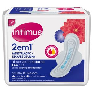 ABSORVENTE INTIMUS NOTURNO SUAVE 2EM1 COM ABAS C/8 