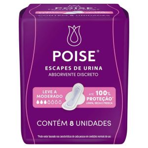 ABSORVENTE COM ABAS PARA ESCAPES DE URINA POISE DISCRETO PACOTE 8 UNIDADES