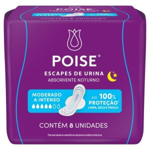 ABSORVENTE COM ABAS PARA ESCAPES DE URINA POISE NOTURNO PACOTE 8 UNIDADES