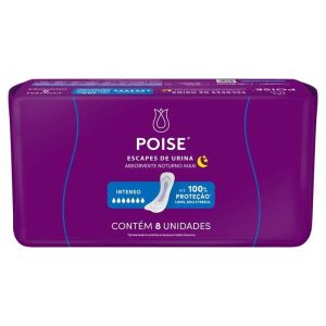 ABSORVENTE SEM ABAS PARA ESCAPES DE URINA POISE NOTURNO MAXI PACOTE 8 UNIDADES