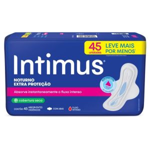 ABSORVENTE FEMININO INTIMUS NOTURNO SECA COM ABAS C/45
