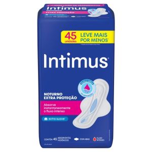 ABSORVENTE FEMININO INTIMUS NOTURNO SUAVE COM ABAS C/45