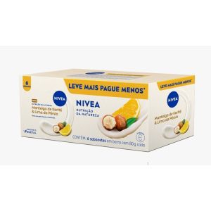 PACK SABONETE EM BARRA VEGETAL MANTEIGA DE KARIT? & LIMA DA P?RSIA VITAMINA E NIVEA NUTRI??O DA NATUREZA CAIXA 480G 6 UNIDADES DE 80G CADA LEVE MAIS PAGUE MENOS