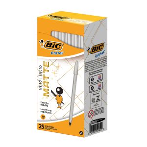 CANETA CRISTAL MATTE PRATA COR PRETA DISPLAY C/25