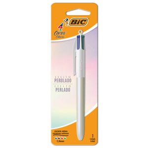 CANETA 4 CORES PEROLADO BRANCO SM C/1