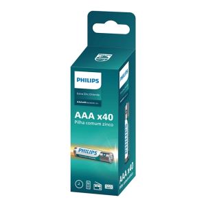 PILHA PHILIPS ZINCO AAA 1.5V TORRE COM 10 PACKS DE 4 UNIDADES