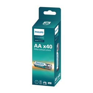 PILHA PHILIPS ZINCO AA 1.5V TORRE COM 10 PACKS DE 4 UNIDADES