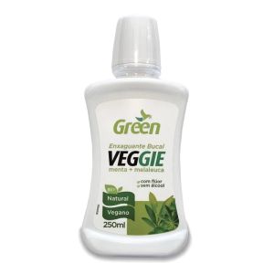 ENXAGUANTE BUCAL GREEN VEGGIE ADULTO VEGANO E NATURAL SEM ?LCOOL MENTA E MELALEUCA 250 ML