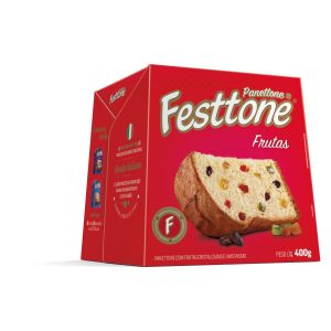 PANETTONE COM FRUTAS CRISTALIZADAS E UVASPASSAS FESTTONE CAIXA 400G
