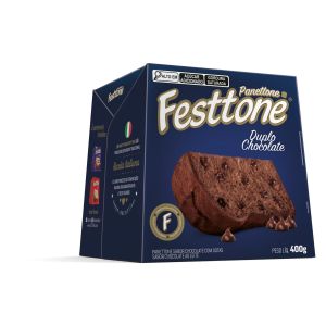 PANETTONE COM GOTAS DE CHOCOLATE AO LEITE DUPLO CHOCOLATE FESTTONE CAIXA 400G