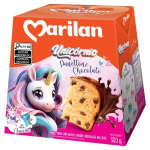 PANETTONE CHOCOLATE COM GOTAS DE CHOCOLATE AO LEITE UNIC?RNIO MARILAN CAIXA 300G VEM COM UM CHAVEIRO!