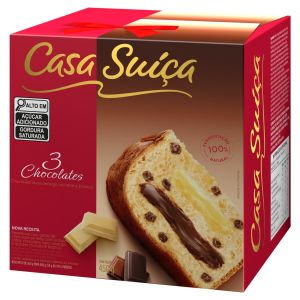 PANETTONE COM GOTAS DE CHOCOLATE AO LEITE RECHEIO 3 CHOCOLATES CASA SU??A CAIXA 450G