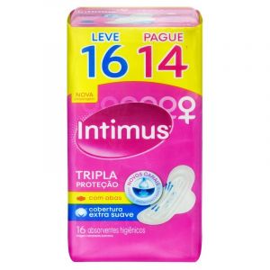 ABSORVENTE INTIMUS EXTERNO SUAVE COM ABAS LEVE MAIS PAGUE MENOS C/16